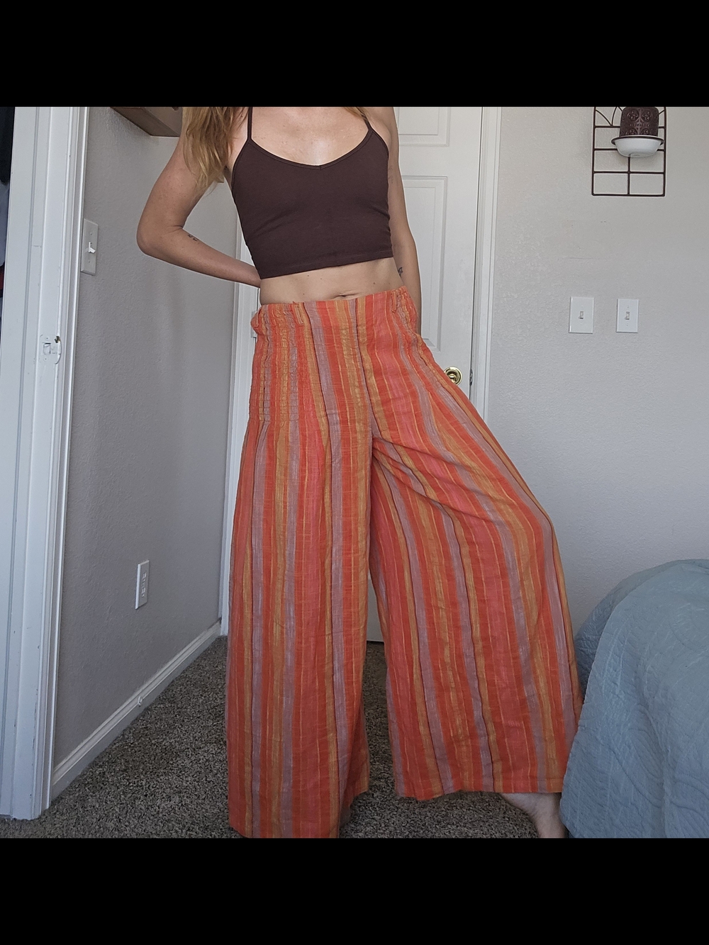Free People Wide-Leg Stripe Pants in Orange - Picture 2 of 7